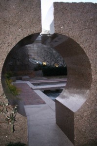 A moon gate at one of the Smithsonian parks