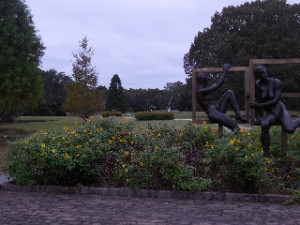 A view across several of the large sculptures and gardens