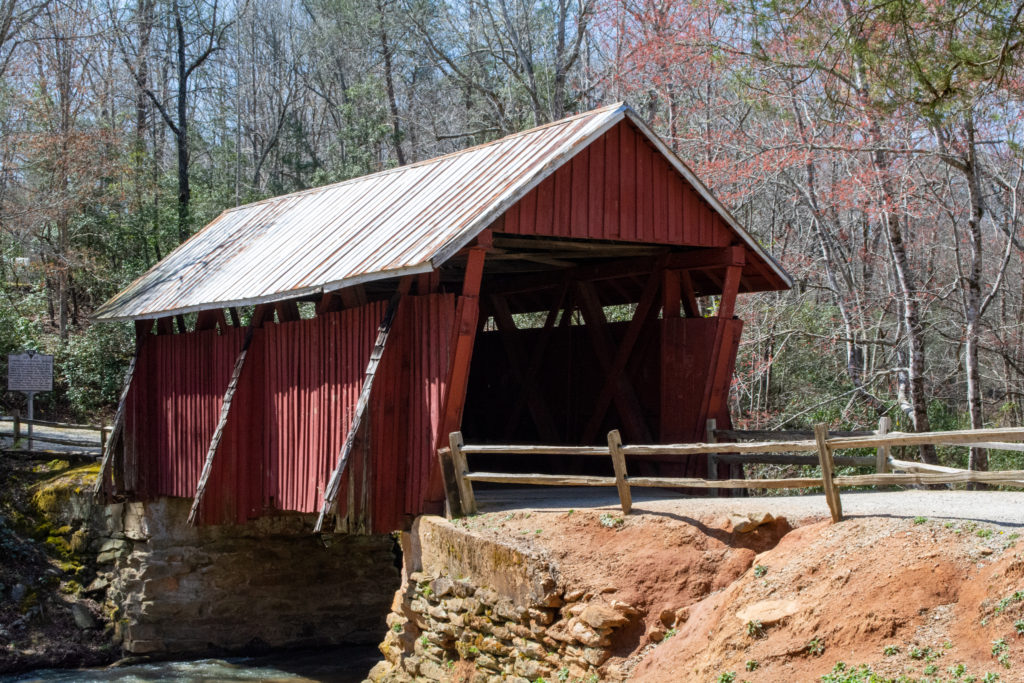 An old red covered bridge
