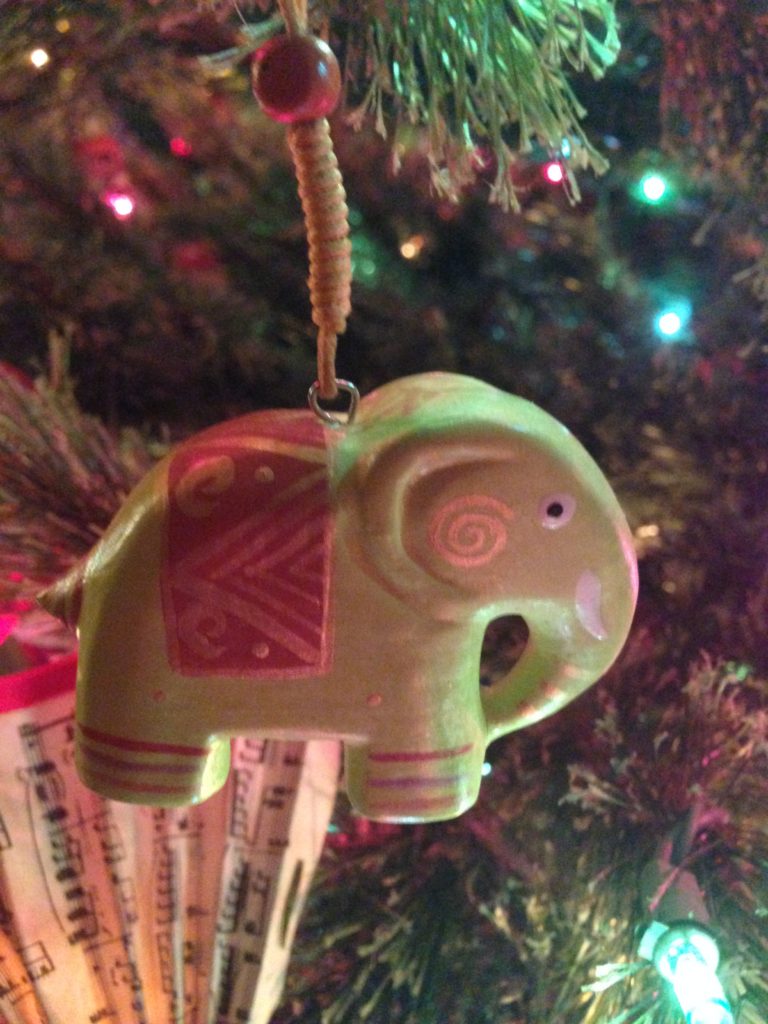 A wooden elephant ornament