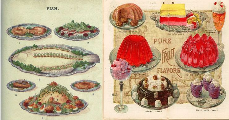 A drawing of different Victorian foods